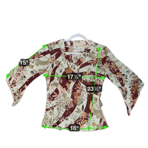 Vintage Millenium Floral Flared Sleeve Blouse Women S Green Multi Whimsical Goth - Picture 5 of 5